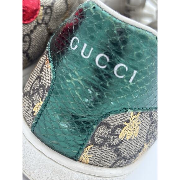 Gucci Ace GG Bee Shoes Supreme Sneakers Women’s Size 37.5 Web Stripe Brown Gold - Picture 7 of 16
